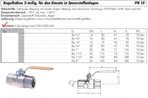 Kugelhähne 2-teilig, aus Messing vernickelt, IG, für den Einsatz in Sauerstoffanlagen, PN 10, Hahn, Kugelhahn, Sauerstoffhahn, alle Größen